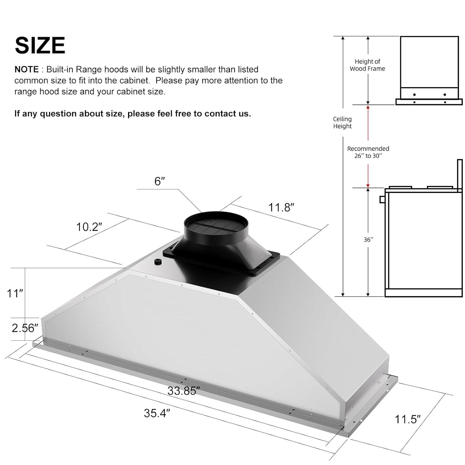 36 in. 900 CFM Convertible Insert Range Hood Stainless Steel with Charcoal Filter Voice/Gesture/Touch Control