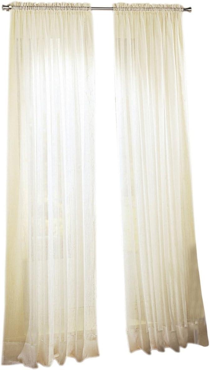 No. 918 Jillian Crushed Voile Sheer Rod Pocket Curtain Panel, 51" x 63", Eggshell