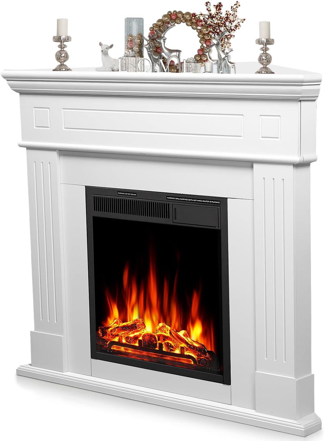 R.W.FLAME 43” Electric Fireplace Mantel, Freestanding Electric Fireplace, Remote Control, Adjustable LED Flame, PEARLWHITE