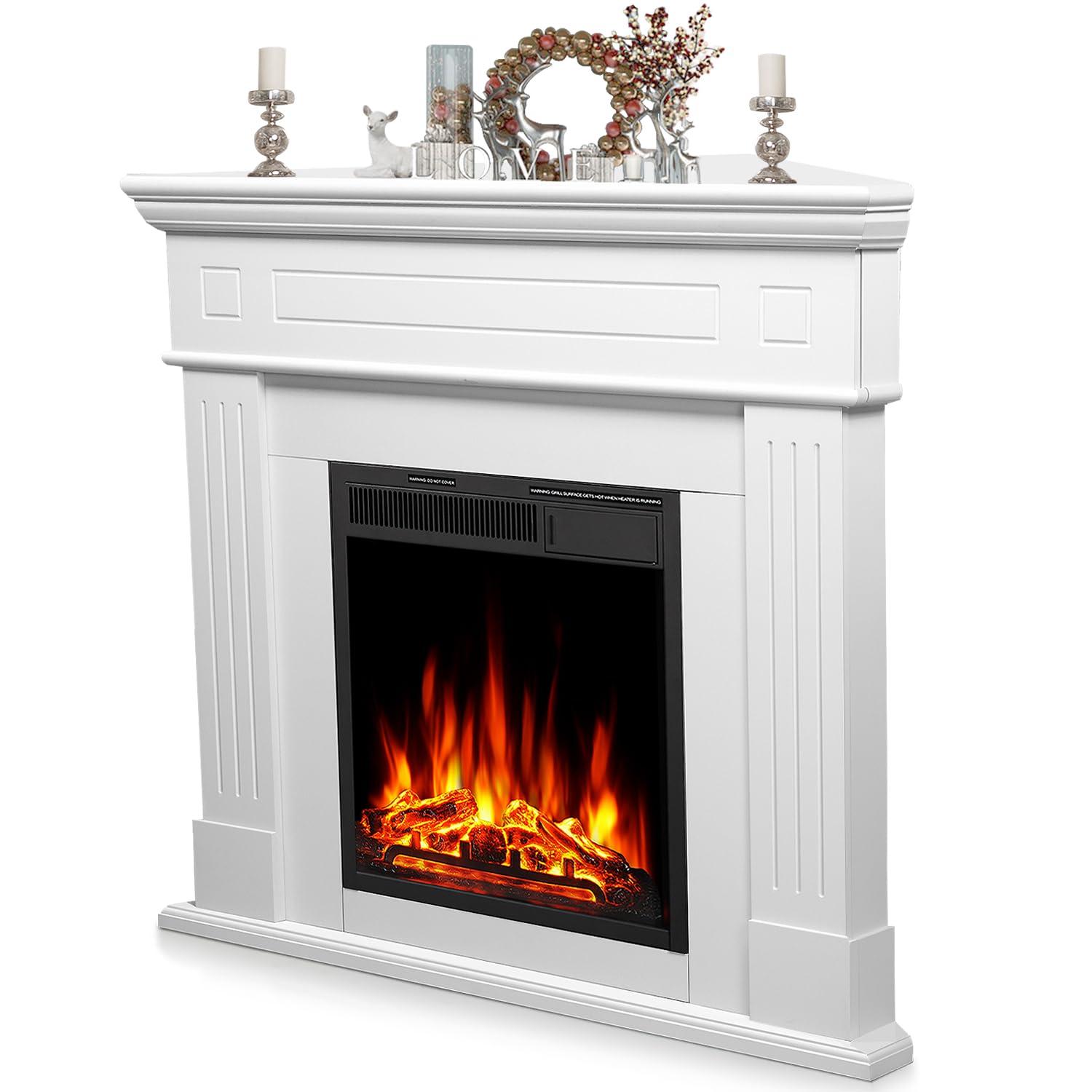 R.W.FLAME 43” Electric Fireplace Mantel, Freestanding Electric Fireplace, Remote Control, Adjustable LED Flame, PEARLWHITE