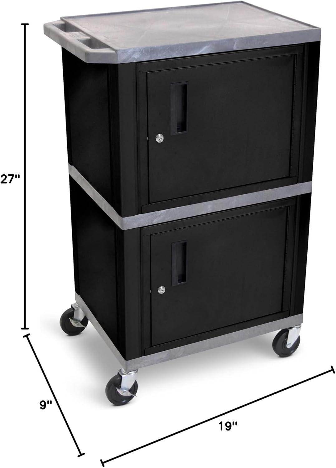 Black Double Cabinet AV Cart with Locking Casters