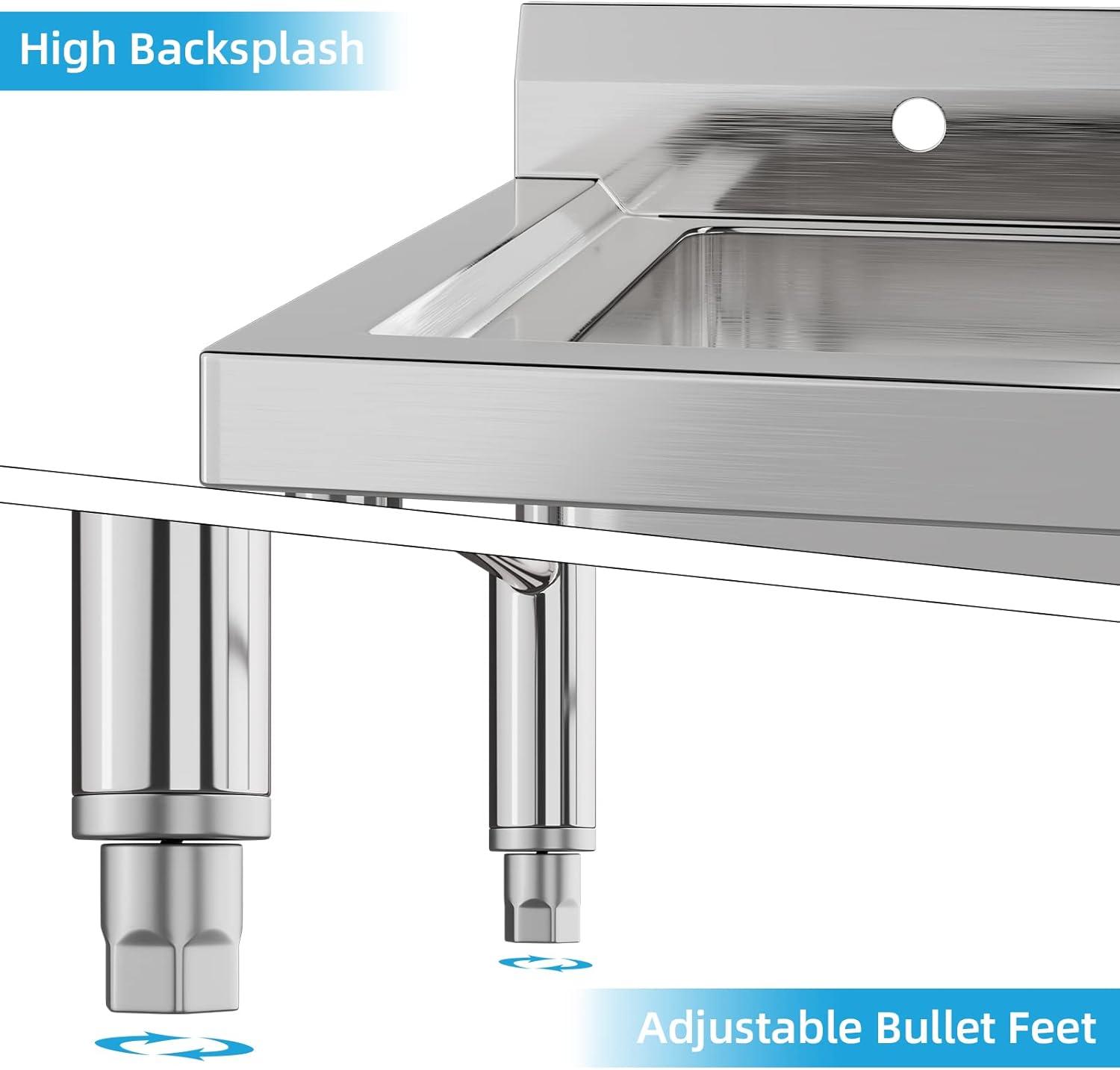 2024 New Freestanding Triple Bowl Commercial Prep & Utility Sink Workstation Stainless Steel 3 Compartments Sink with Legs for Kitchen