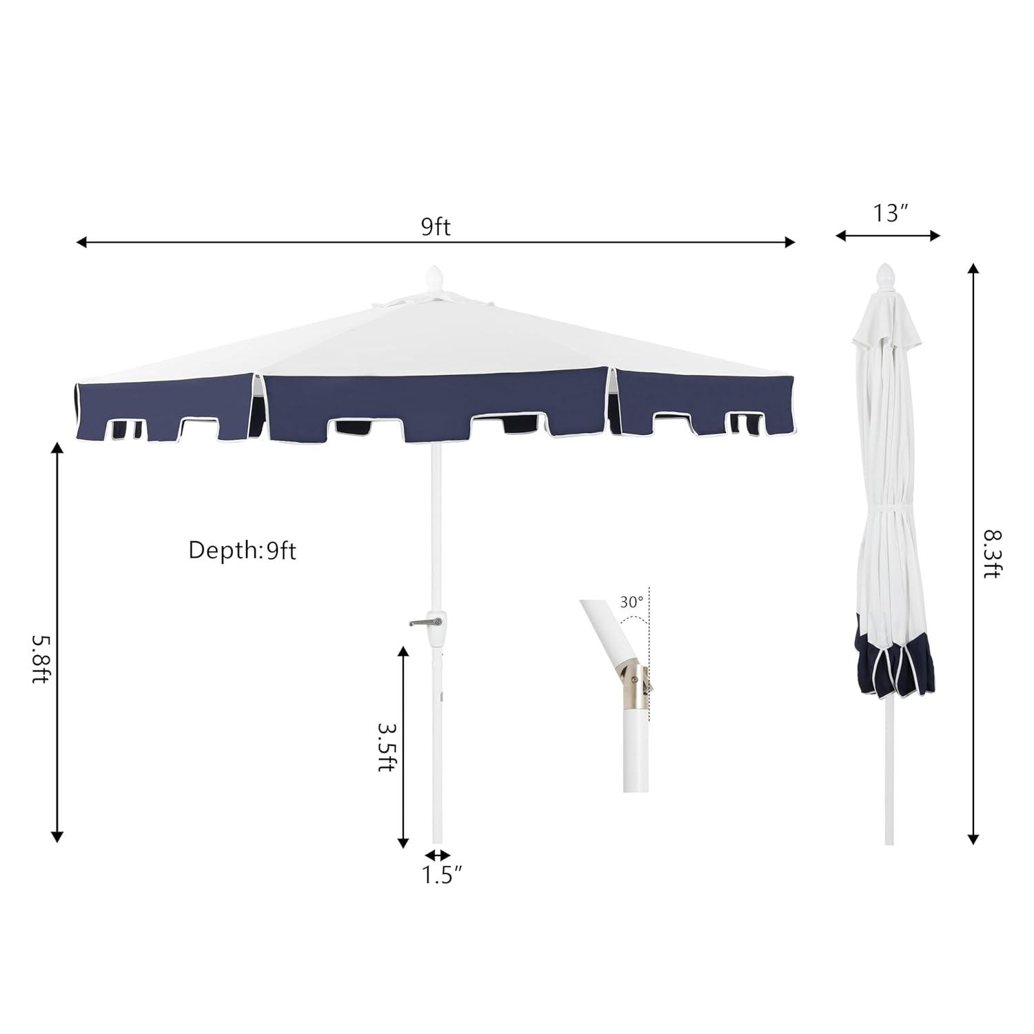 Arlmont & Co. Taveon 9 ft. Classic MidCentury Market Patio Umbrella with UV Protection, Auto-Tilt, and Crank