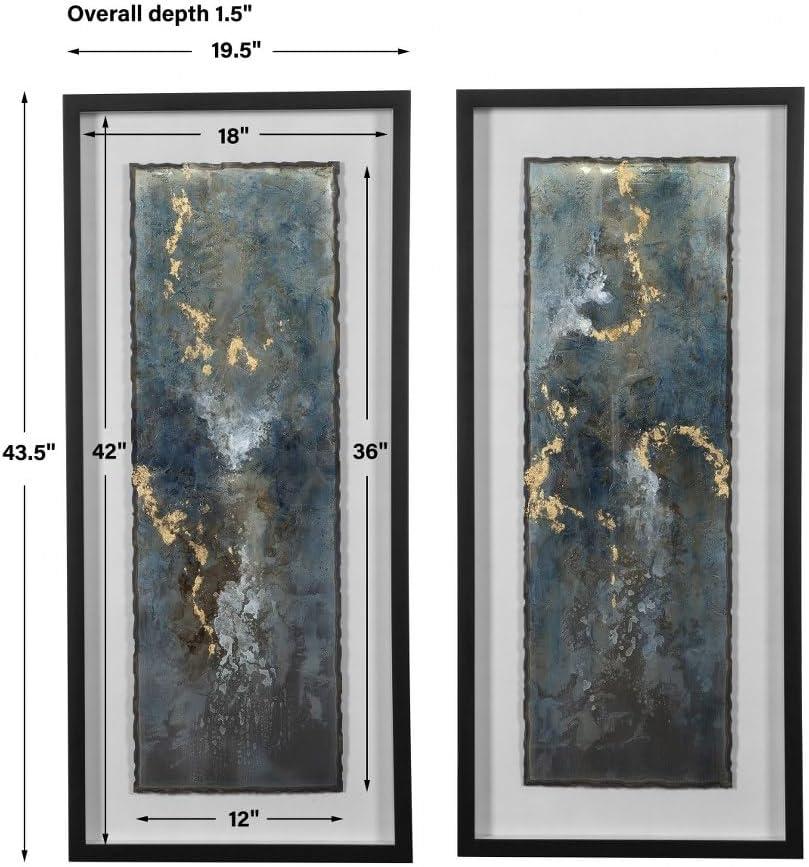 Glimmering Agate Blue and Gold Abstract Wall Art Set