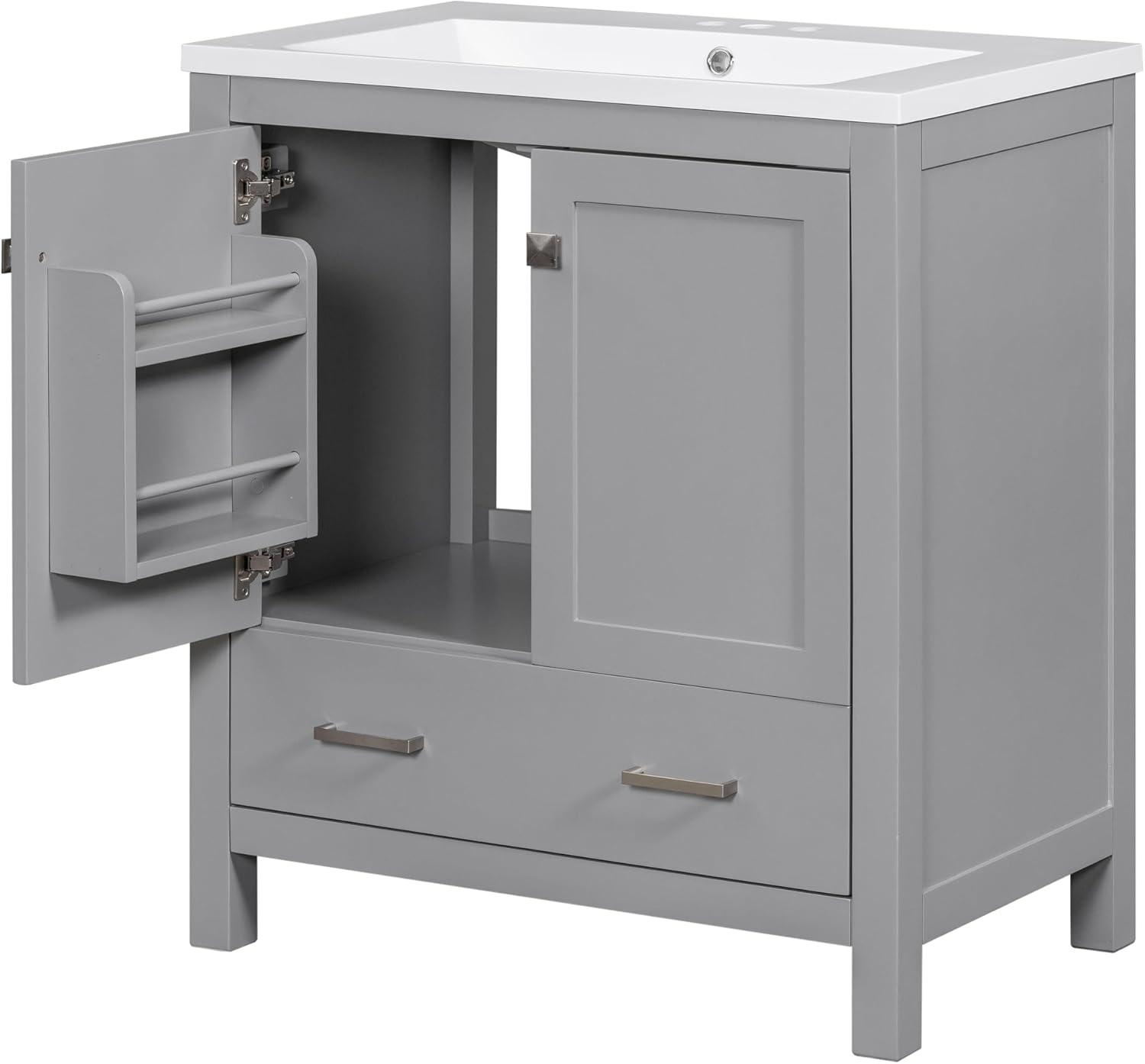 Gray Solid Wood Freestanding Bathroom Vanity with Ceramic Sink