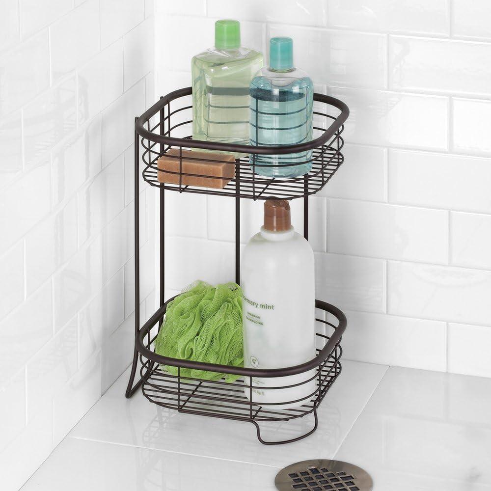 iDesign, Steel Wire 2-Tier Bathroom and Shower Square Corner Organizer Shelf, Bronze