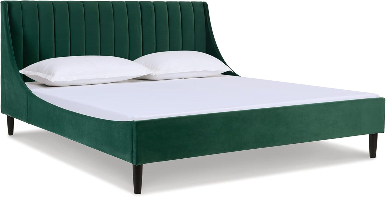 Aspen Vertical Tufted Headboard Platform Bed Set King Evergreen Velvet