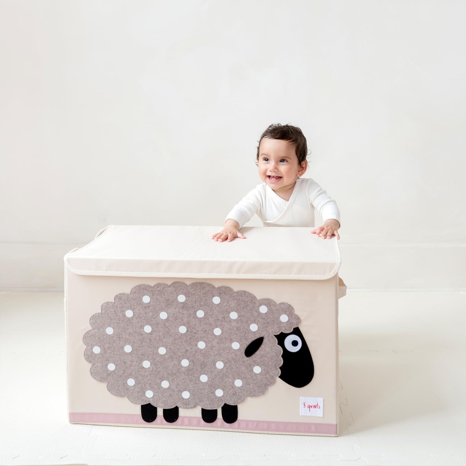 3 Sprouts Collapsible Toy Chest Storage Bin for Kids Playroom, Sheep