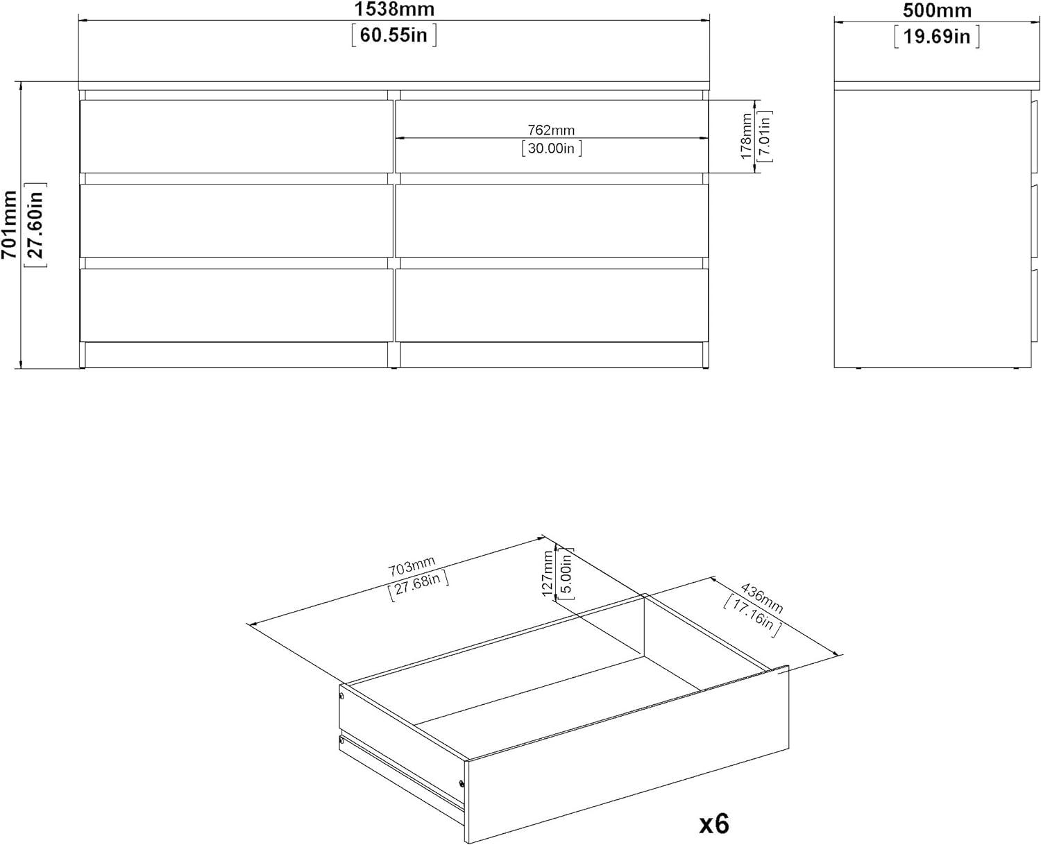 Tvilum Scottsdale 6 Drawer Double Dresser for Adults, White Woodgrain