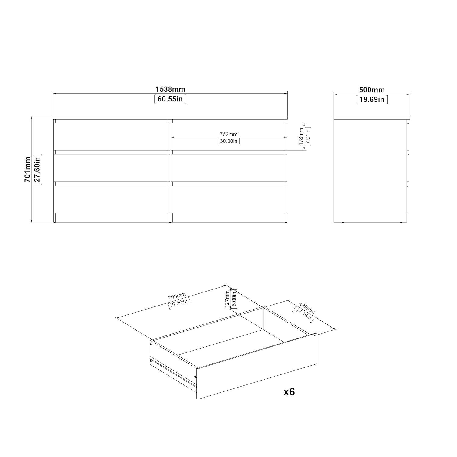 Tvilum Scottsdale 6 Drawer Double Dresser for Adults, White Woodgrain