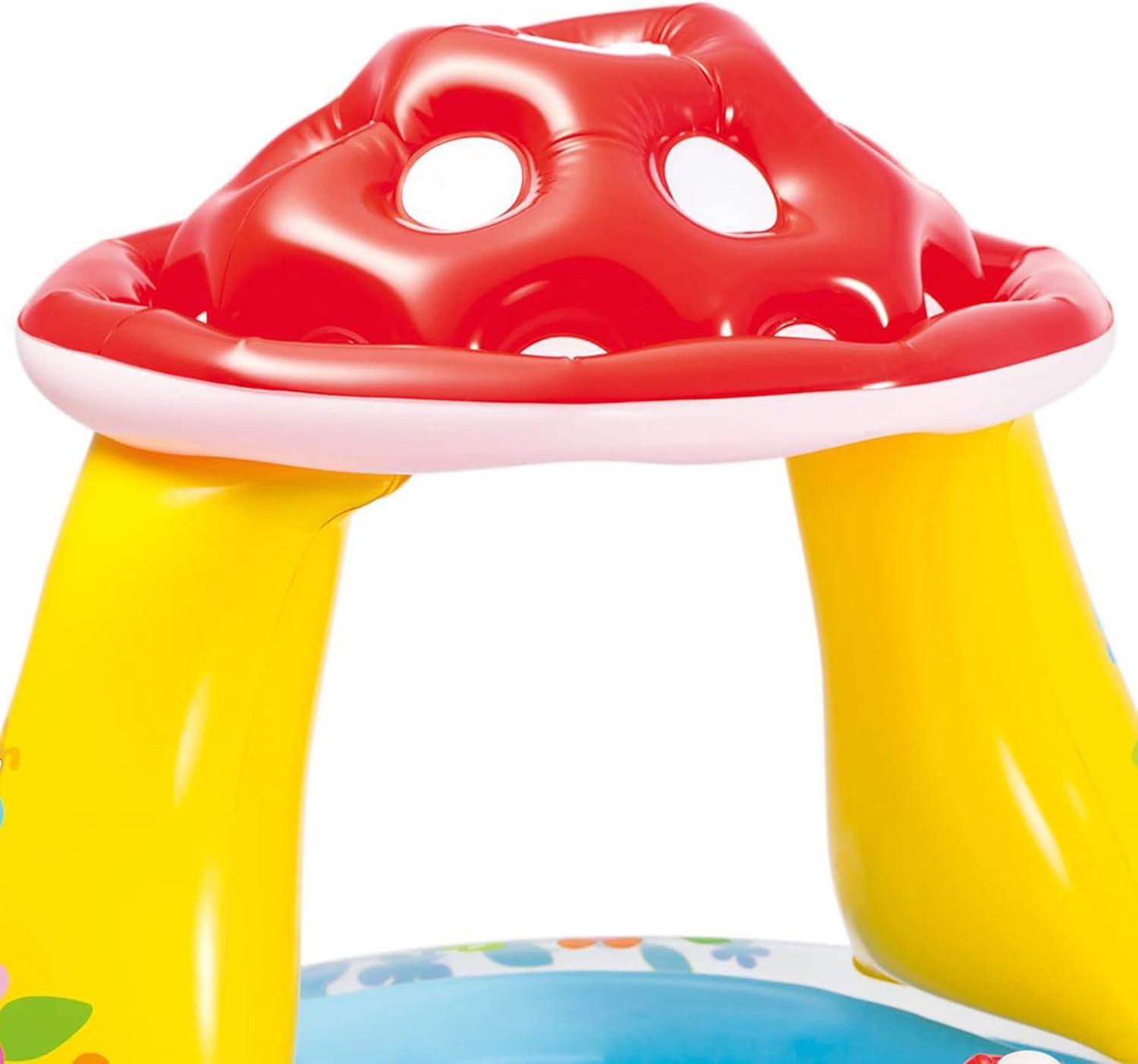 INTEX 57114EP Mushroom Baby Pool: Built-In Mushroom Shade – Soft Inflatable Floor – Durable Vinyl – Ages 1-3 – 40" x 35"