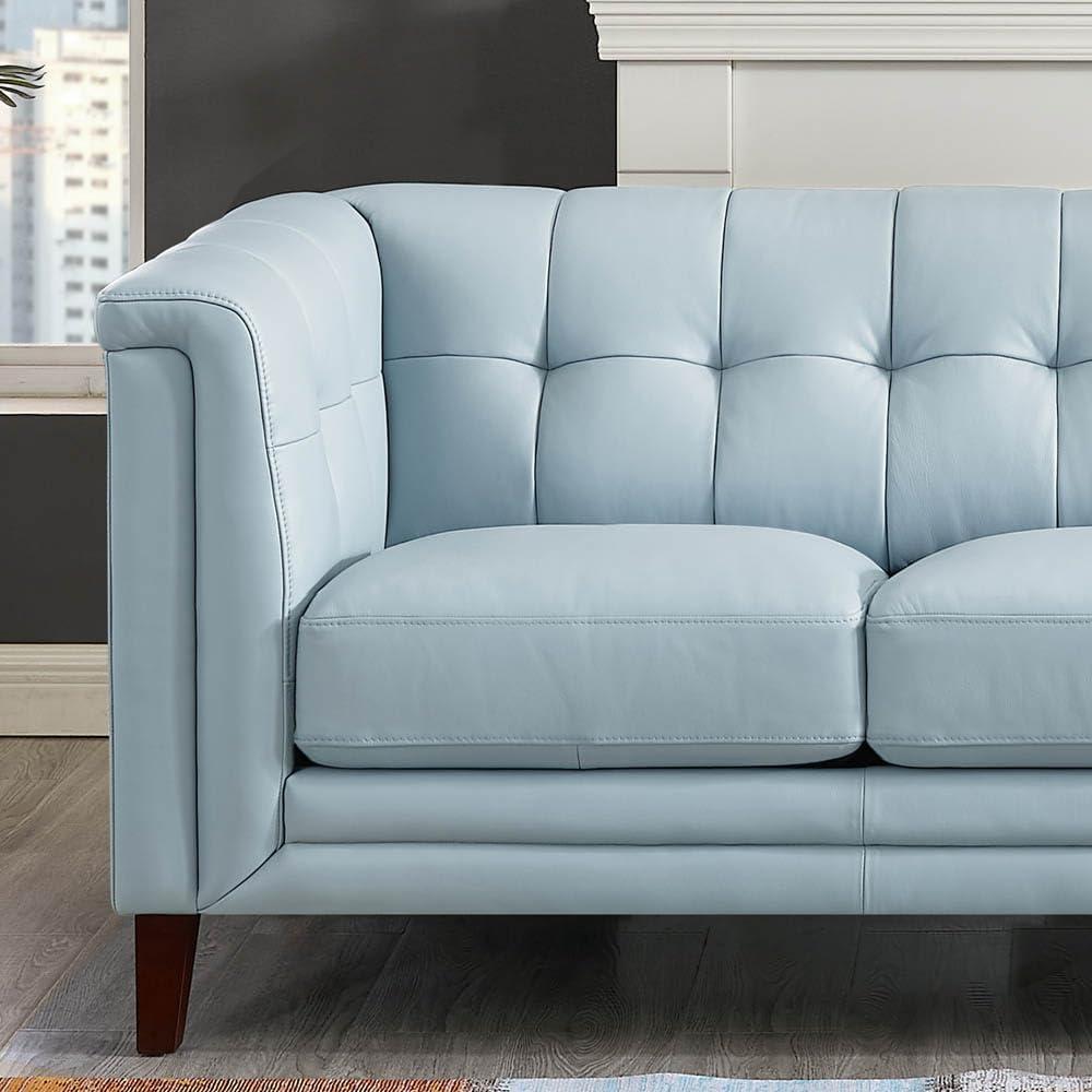 Arvo 84" Silver Gray Tufted Leather Sofa with Wood Legs