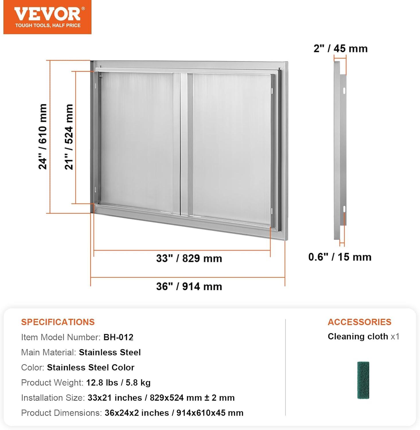 Stainless Steel Double Outdoor Kitchen Access Door, 36x24 Inch