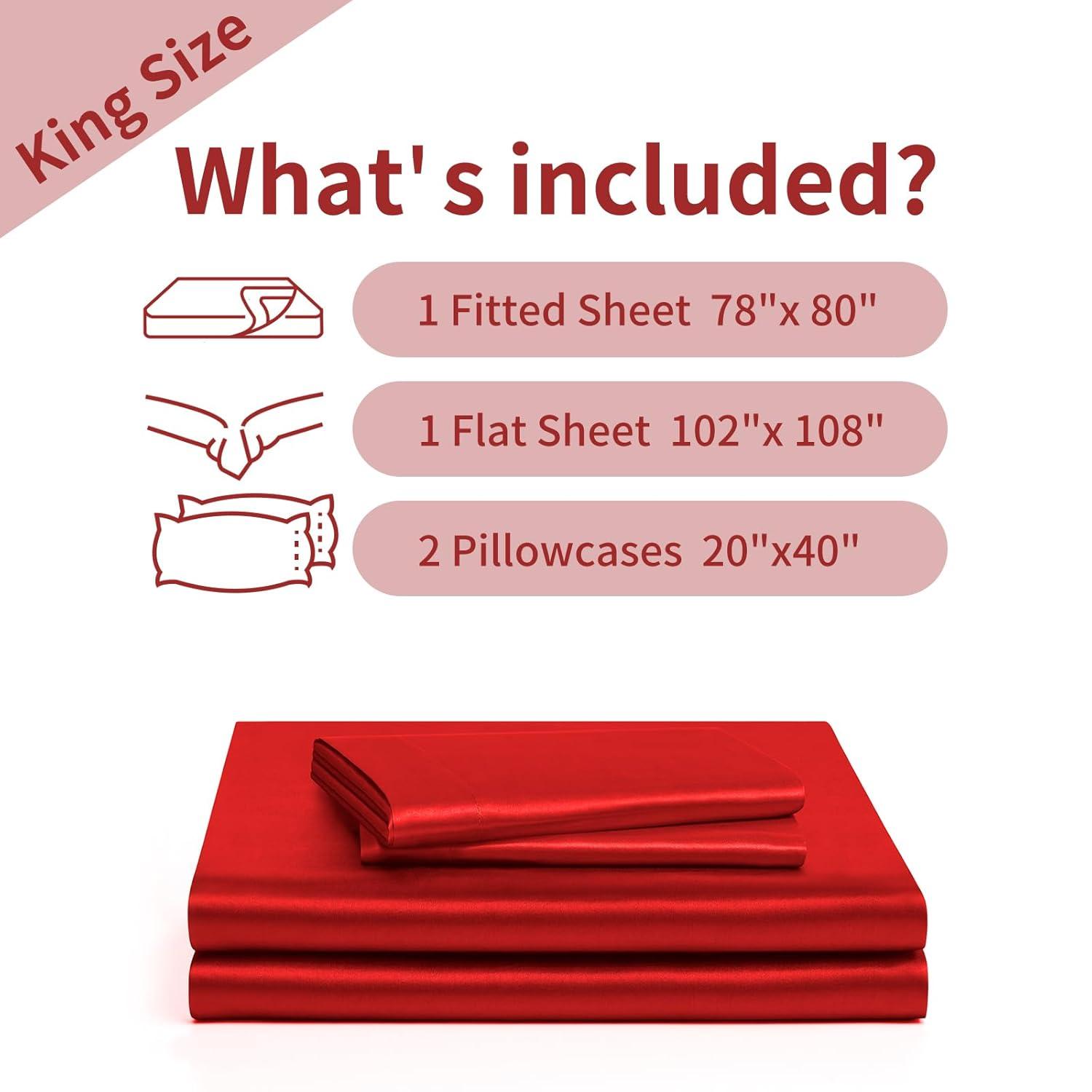 Cloud Fino Luxurious Satin Bed Sheets Burgundy Silk Sheets King 15 " Deep Pocket Pillowcases Sheet, 4-Piece