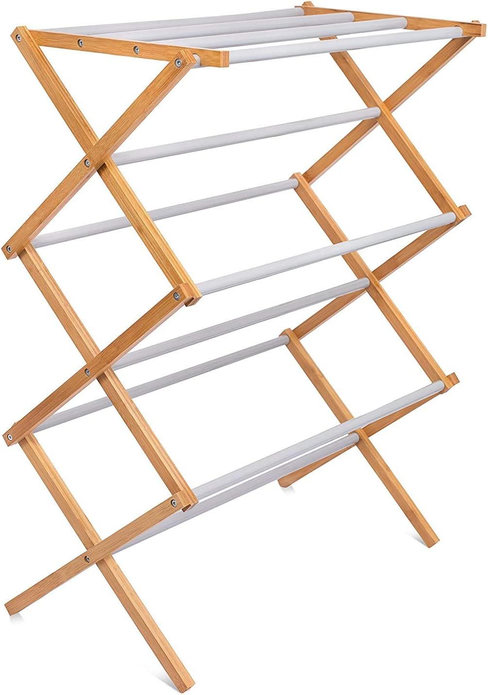 3-Tier Bamboo and Steel Collapsible Clothes Drying Rack