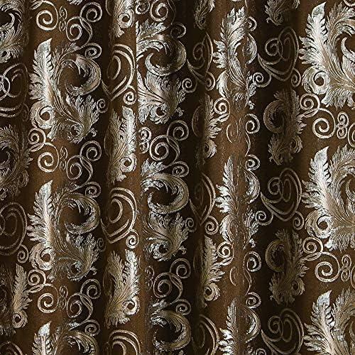 GLORY RUGS Jacquard Luxury Window 2 Panel Set Brown Curtain with Attached Valance and Backing Bedroom Living Room Dining 2 Curtains 55x84 inches Each Jana