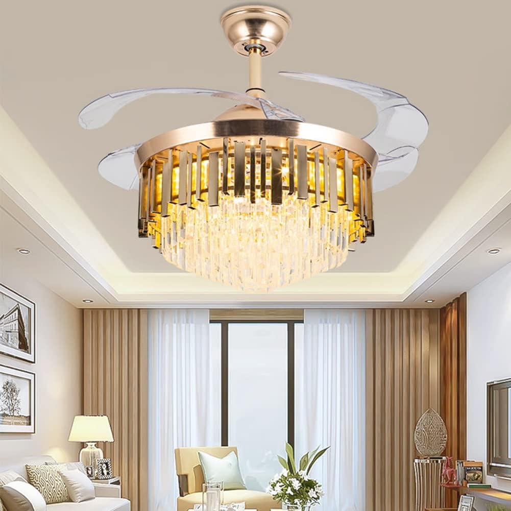 HOOMEDELIER 42" Chandelier Ceiling Fan with Remote, Crystal Beads Framed Fan with 4 Retractable Blades Smart Indoor Fandelier Fan