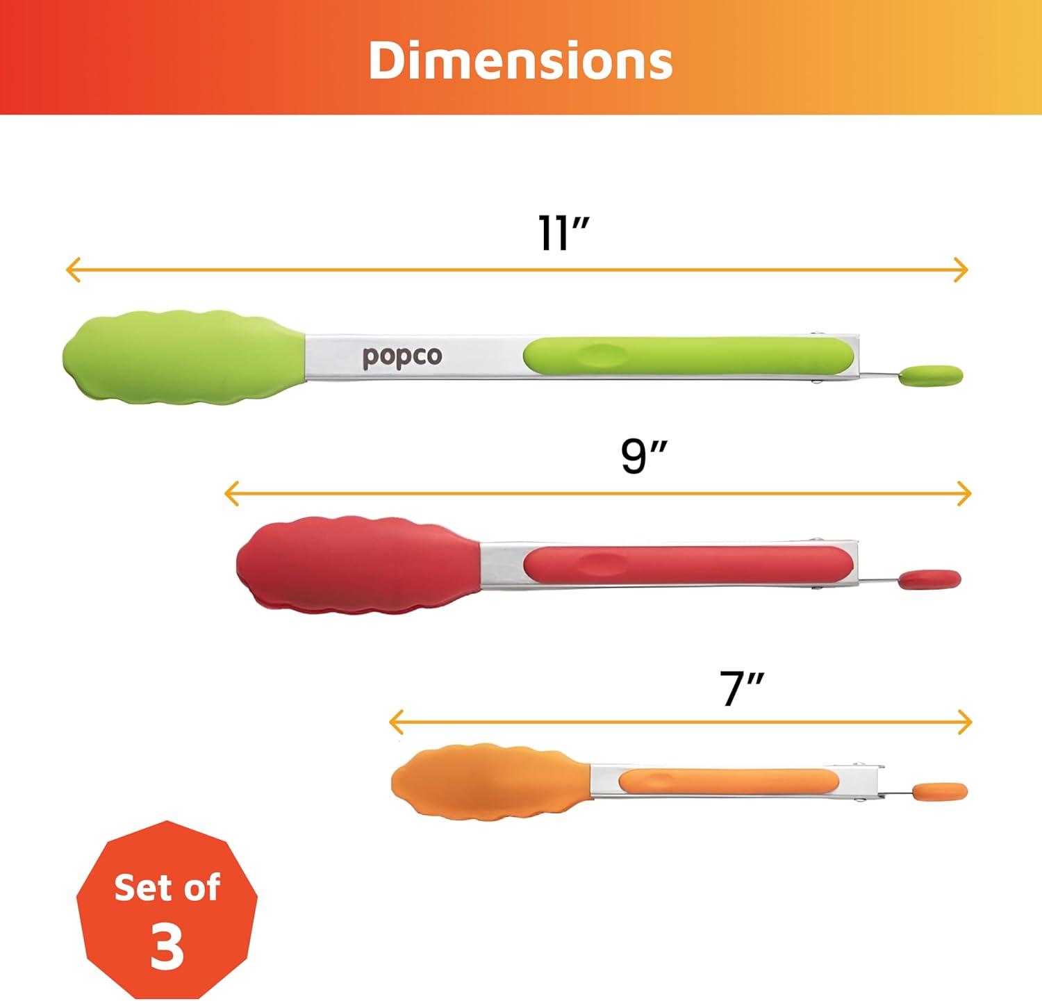 Popco Multicolored Silicone and Stainless Steel Cooking Tongs Set