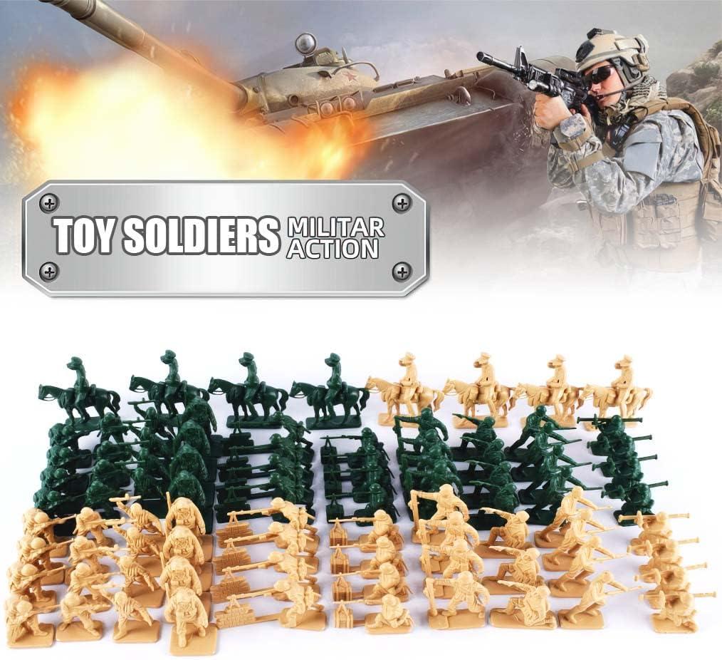 96 Pcs WWII Soldiers - Various Pose Army Men Action Figures with Military Map, Two Colors Soldiers for Kids