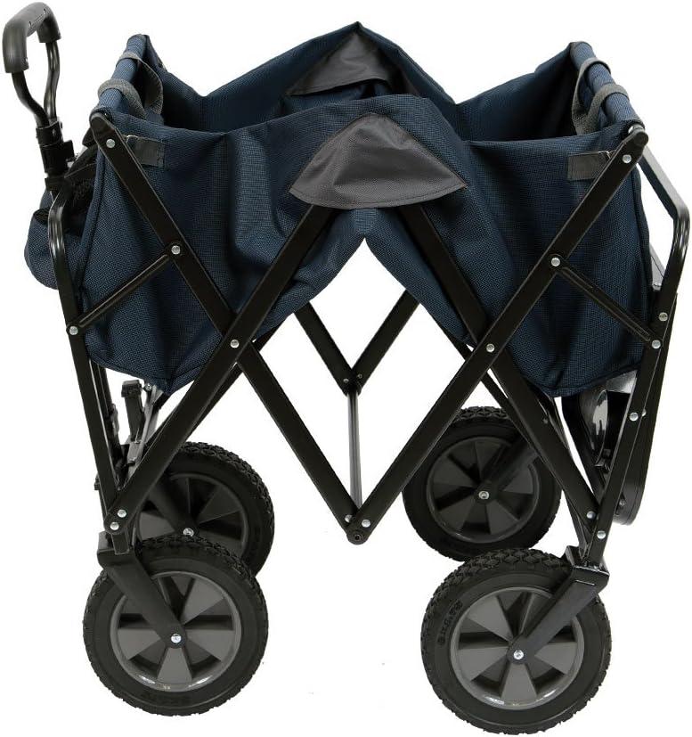 Mac Sports Heavy Duty Steel Frame Collapsible Folding 150 Pound Capacity Outdoor Garden Utility Wagon Yard Cart with Table and Cup Holders, Navy