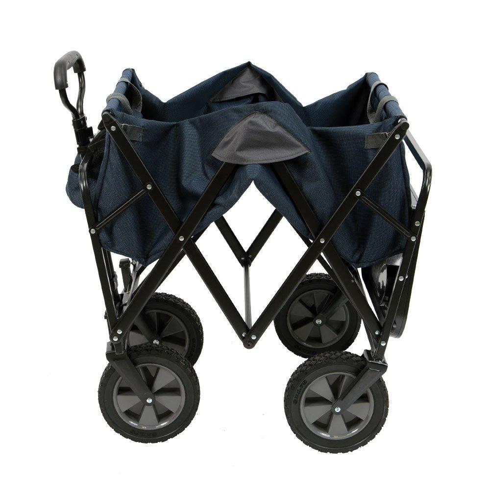 Mac Sports Heavy Duty Steel Frame Collapsible Folding 150 Pound Capacity Outdoor Garden Utility Wagon Yard Cart with Table and Cup Holders, Navy
