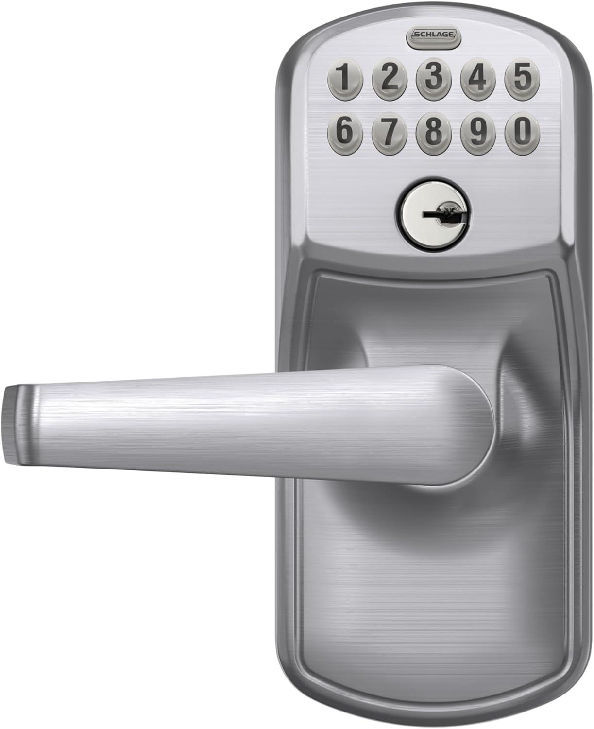 Schlage FE595CSVELA626 Satin Chrome Keypad Lever With Plymouth Trim And Flair Lever With Flex Lock