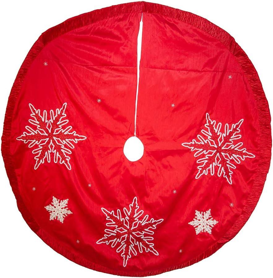 Kurt Adler 60-Inch Red Snowflake Embroidered and Pleated Tree skirt