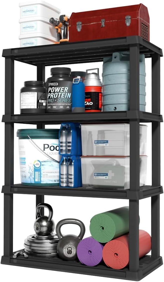 IRIS USA 4-Tier Shelving Unit, 56" Fixed Height, Large Storage Organizer for Home, Garage, Basement, Shed and Laundry Room, Black