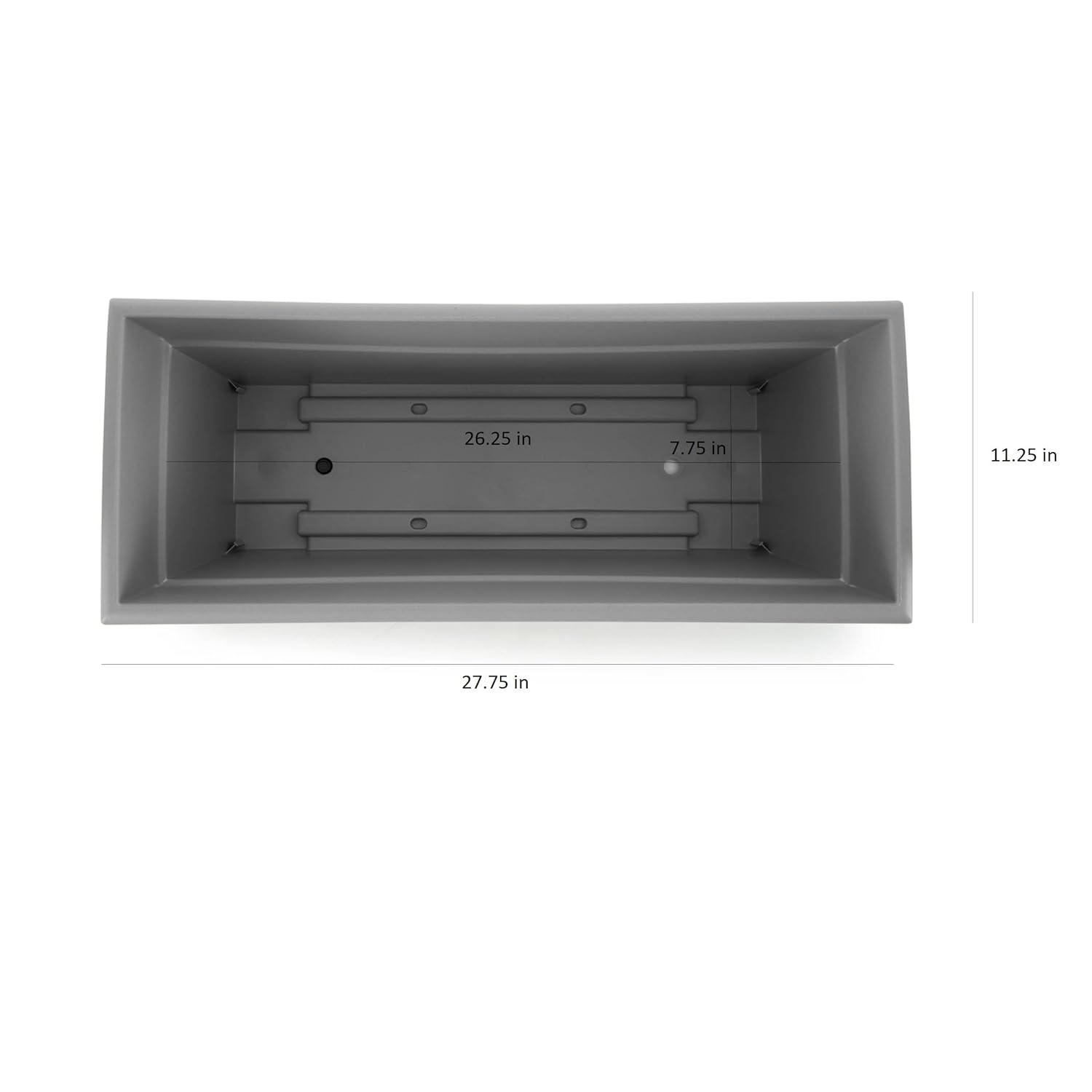 The HC Companies 28 Inch Romana Large Rectangular Planter Box - Lightweight Plastic Outdoor Plant Pot with Drainage for Decks, Patio, Pool, Warm Gray