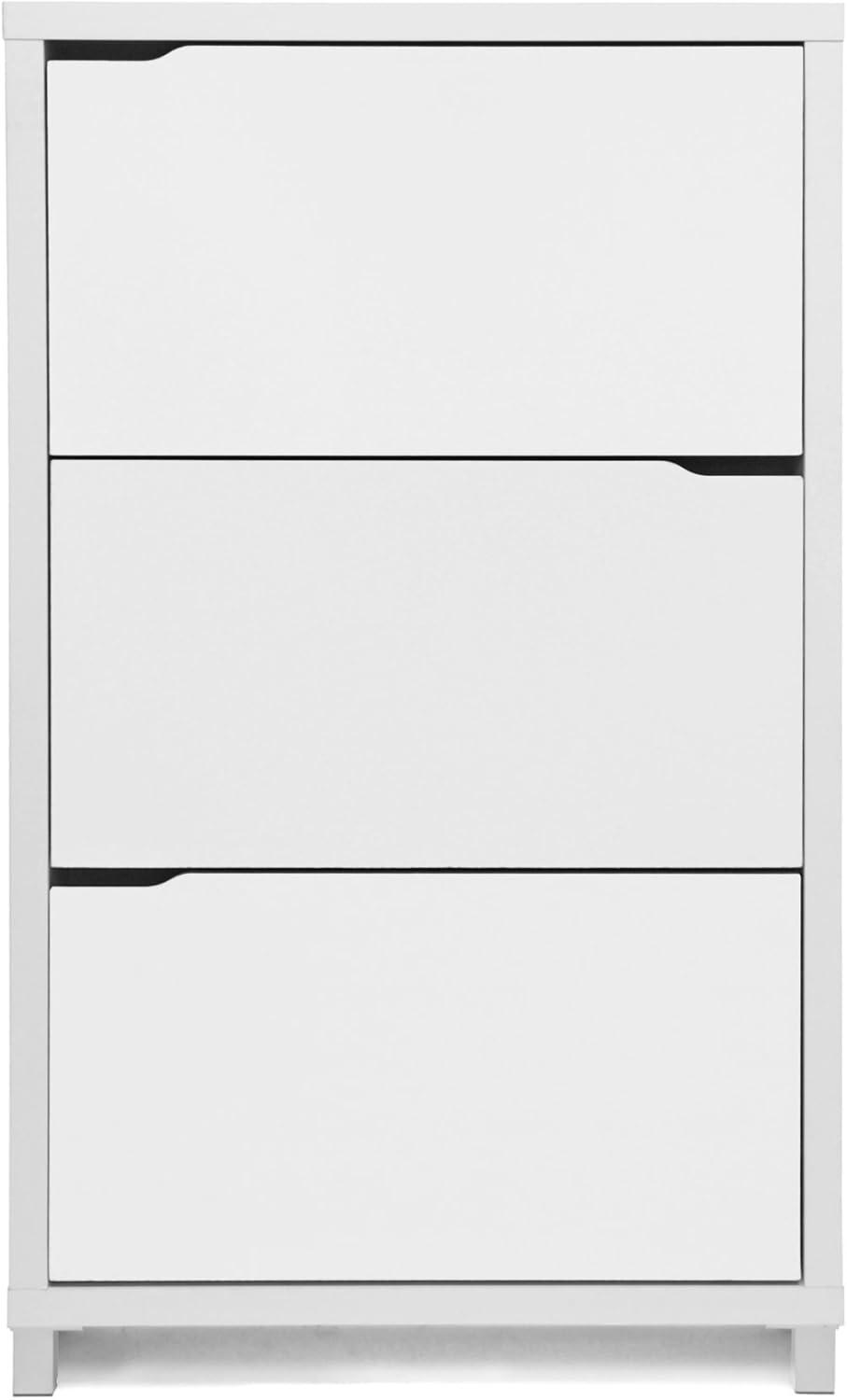 Simms 3 Drawer Modern Shoe Cabinet White - Baxton Studio: Entryway Organizer, Holds 18 Pairs