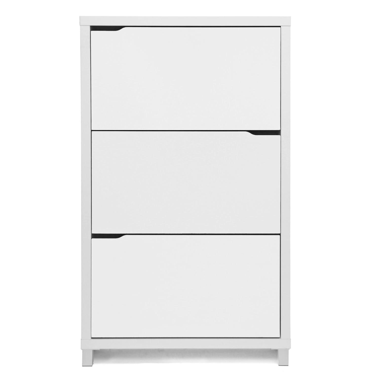 Simms 3 Drawer Modern Shoe Cabinet White - Baxton Studio: Entryway Organizer, Holds 18 Pairs