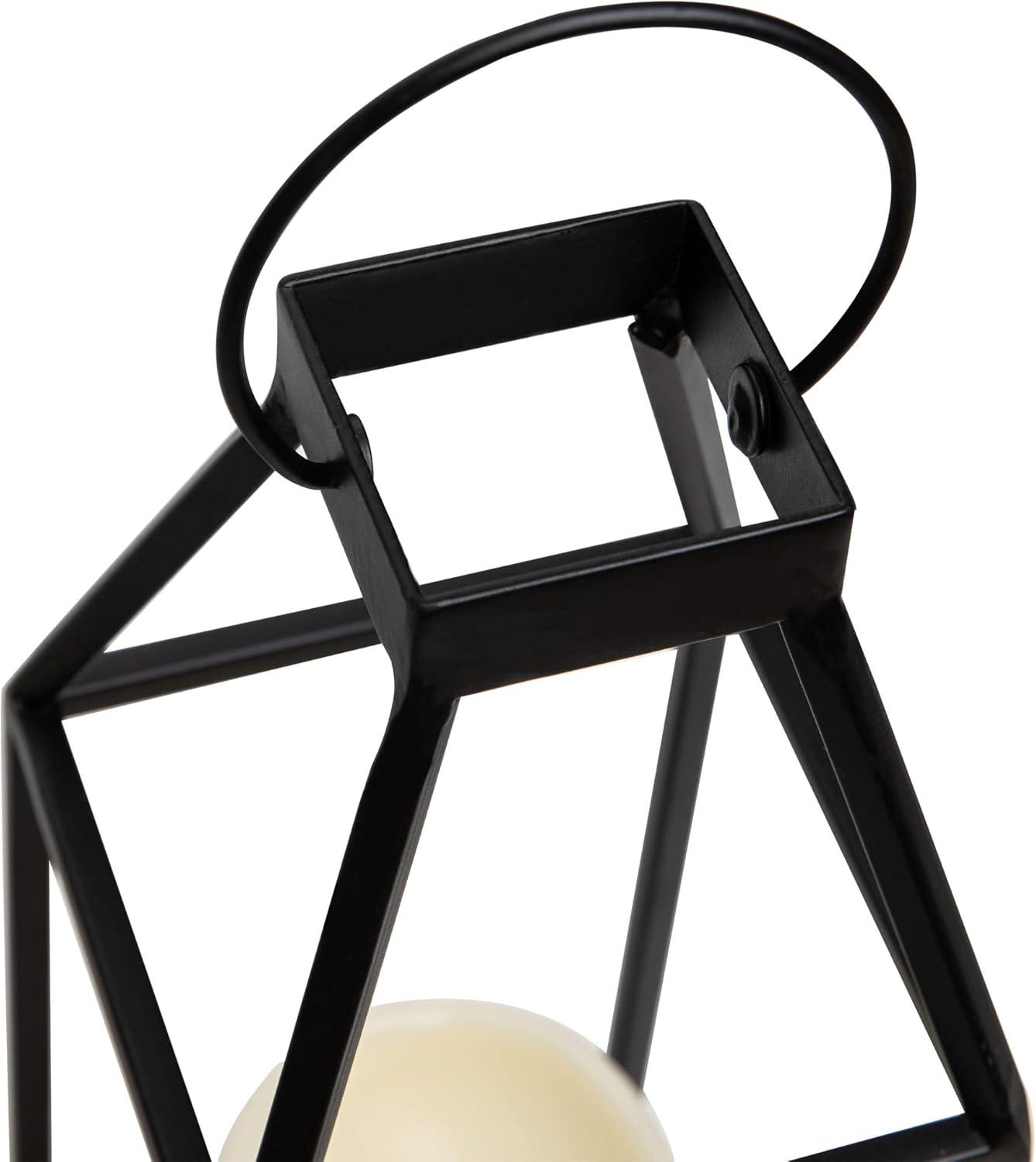 HPC Decor Black Metal Candle Lanterns Set of 2- Lanterns Decorative with Flickering Timer Candles- 17.4'' & 15'' Rustic Farmhouse Lanterns Candle Holder for Indoor, Outdoor, Tabletop (No Glass)