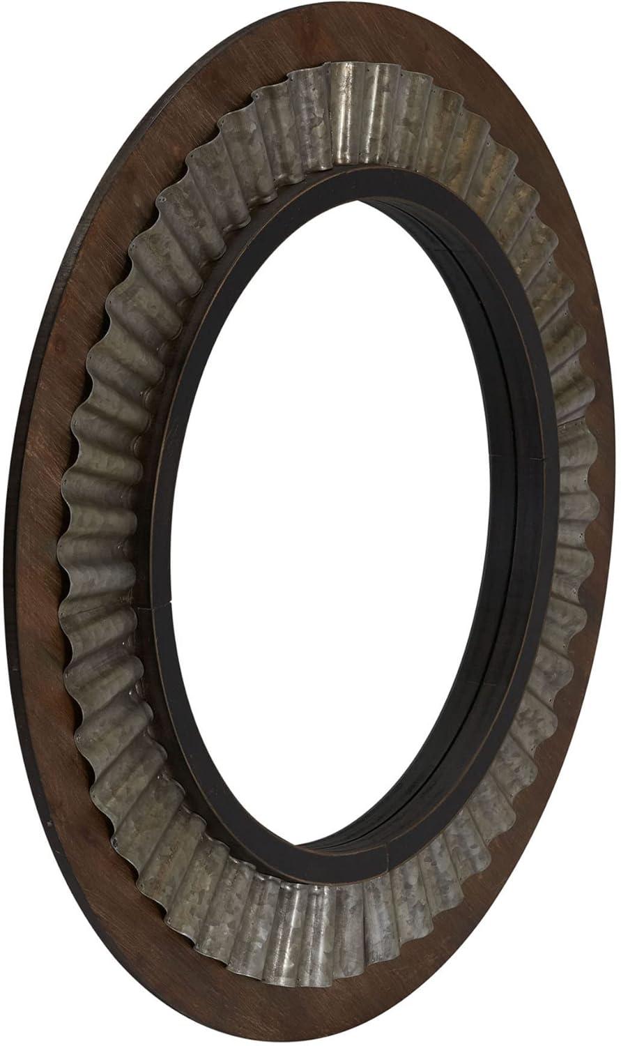 Bronze Gold Sunburst Round Wood Wall Mirror 31.38"