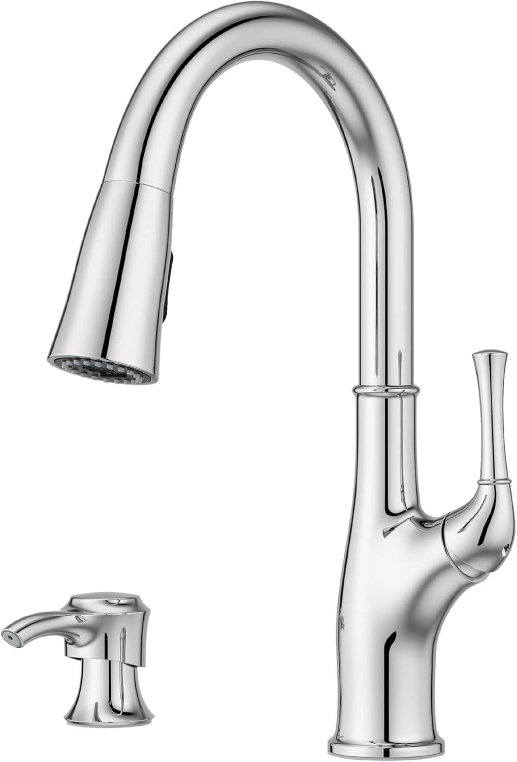 Alderwood Polished Chrome High-Arc Kitchen Faucet with Pull-out Spray