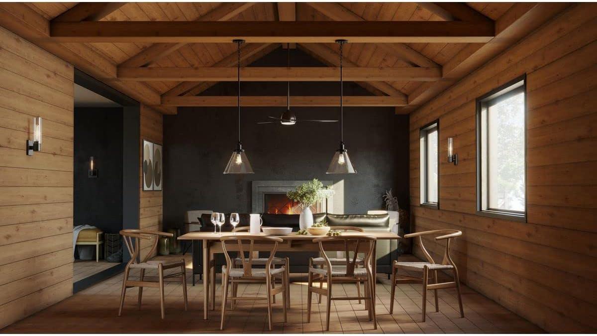 Progress Lighting Hinton 1-Light Industrial Pendant Light, Matte Black, Seeded Glass Shade