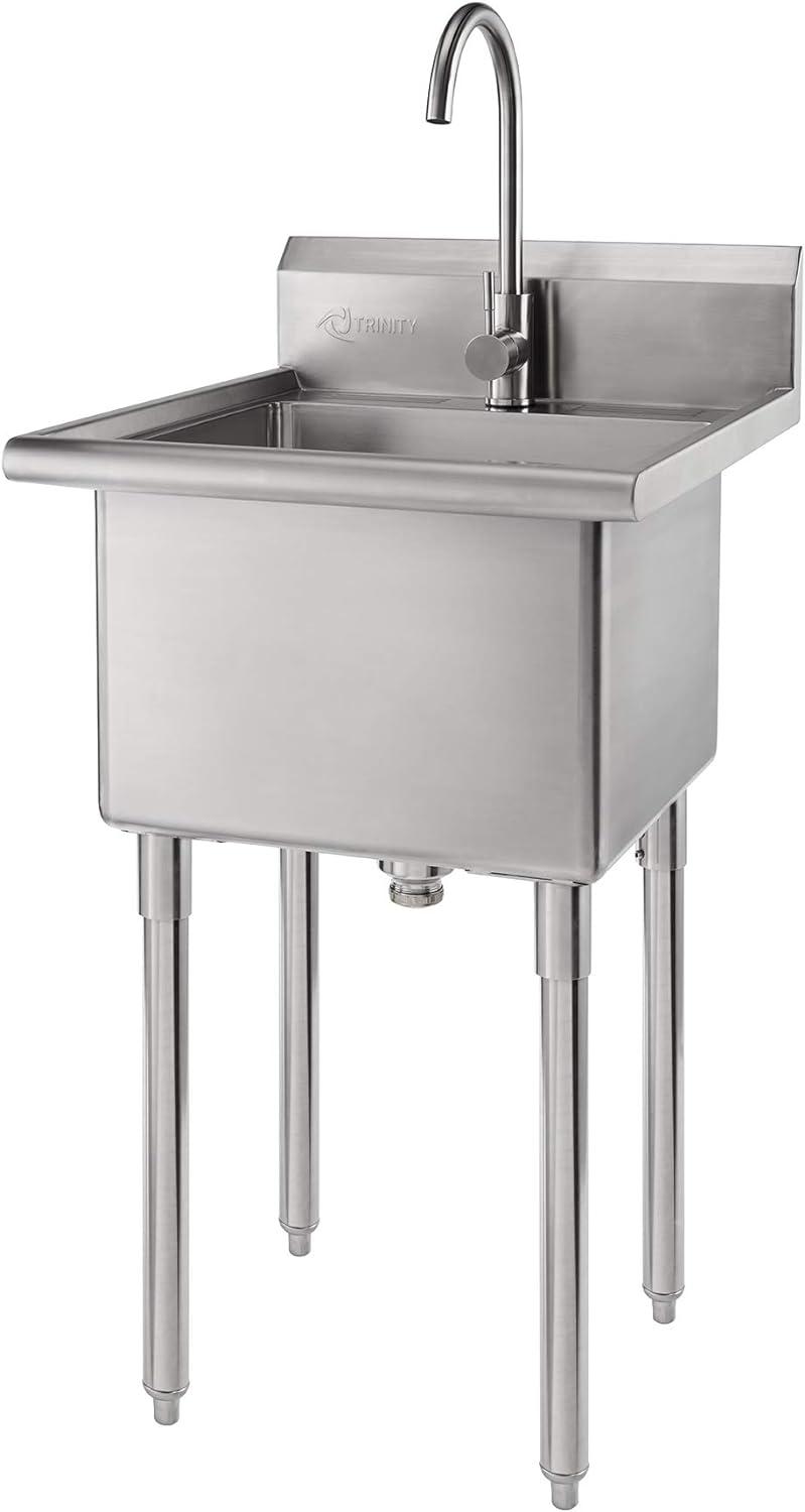 TRINITY EcoStorage 21.5 in. W x 49.3 in. H x 24 in. D NSF Stainless Steel Utility Sink w/ Faucet