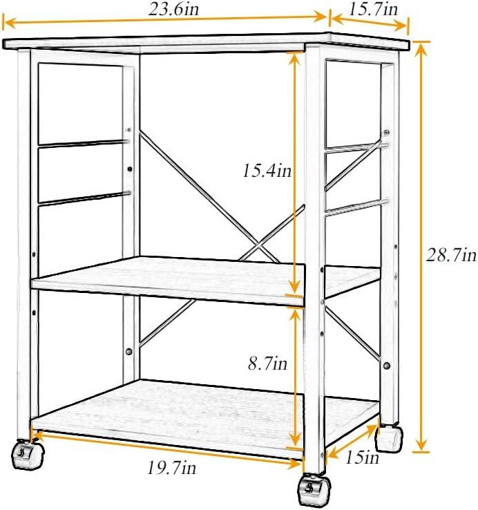Drevy Standing Baker's Racks Appliance Table Small Rolling Kitchen Cart Microwave Cart Stand, 3-Tier Kitchen Baker's Rack Utility Cart Microwave Stand Kitchen Shelf, W4-Maple