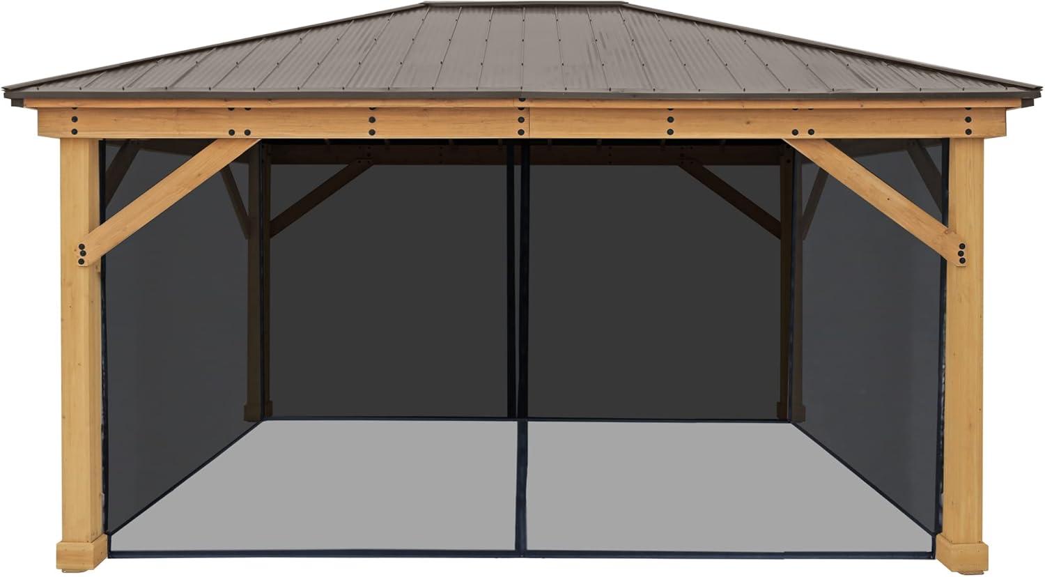 Yardistry 12' x 16' Meridian Gazebo Mosquito Mesh Kit  Premium Phifer UV-Resistant Mesh with Easy Glide Tracks and Full-Length Zippered Panels