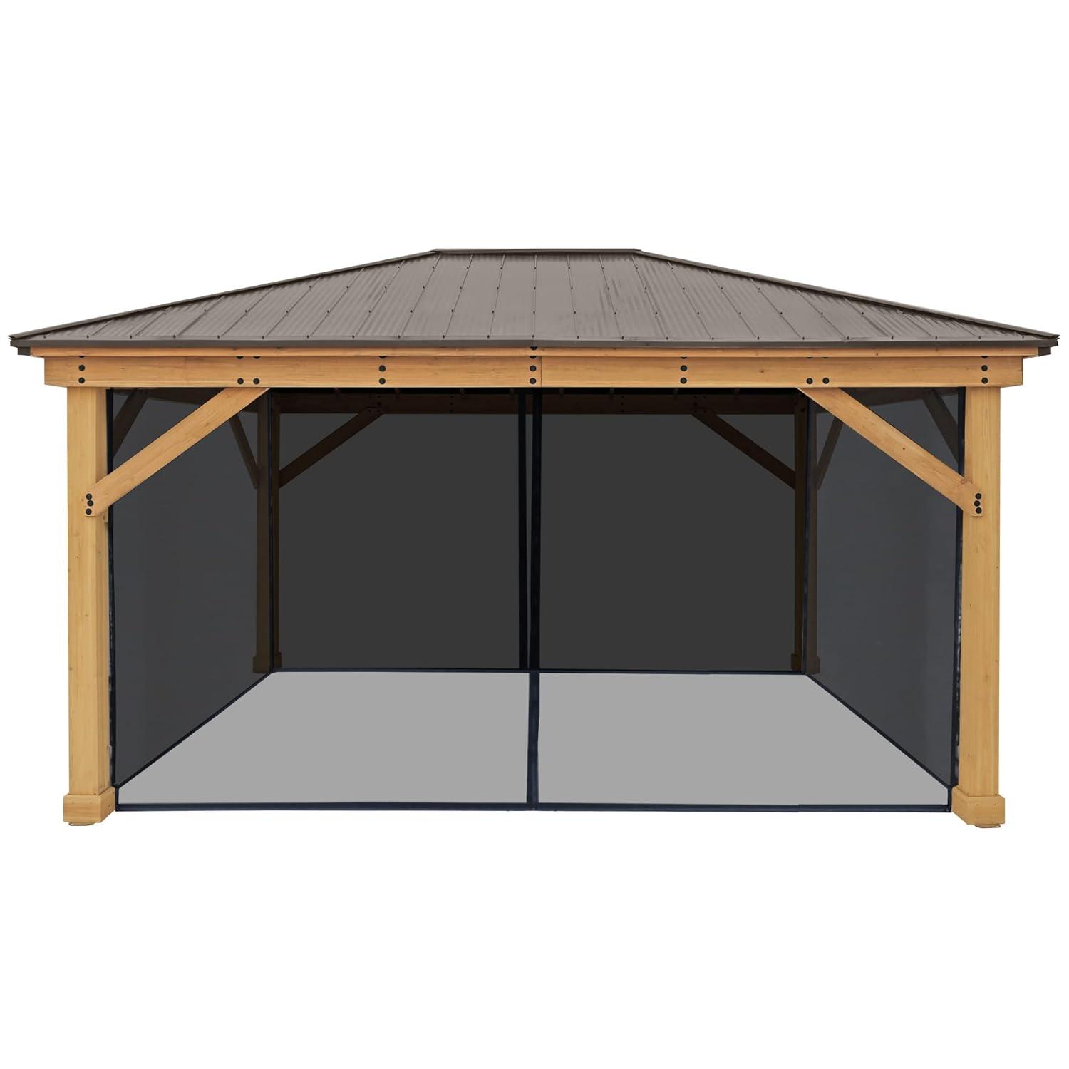 Yardistry 12' x 16' Meridian Gazebo Mosquito Mesh Kit  Premium Phifer UV-Resistant Mesh with Easy Glide Tracks and Full-Length Zippered Panels