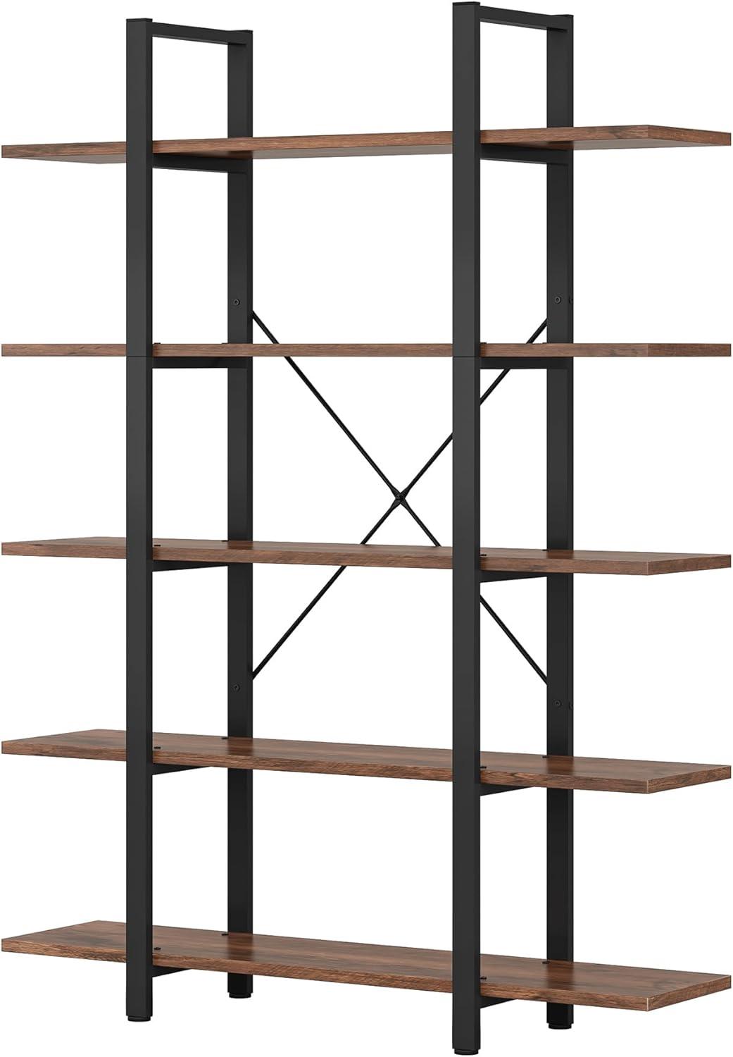 Tribesigns 5-Tier Retro Brown Metal Frame Industrial Bookshelf