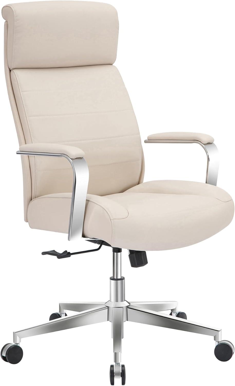 Orren Ellis Vegan Leather High-Back Executive Office Chair, Sand/Chrome, S