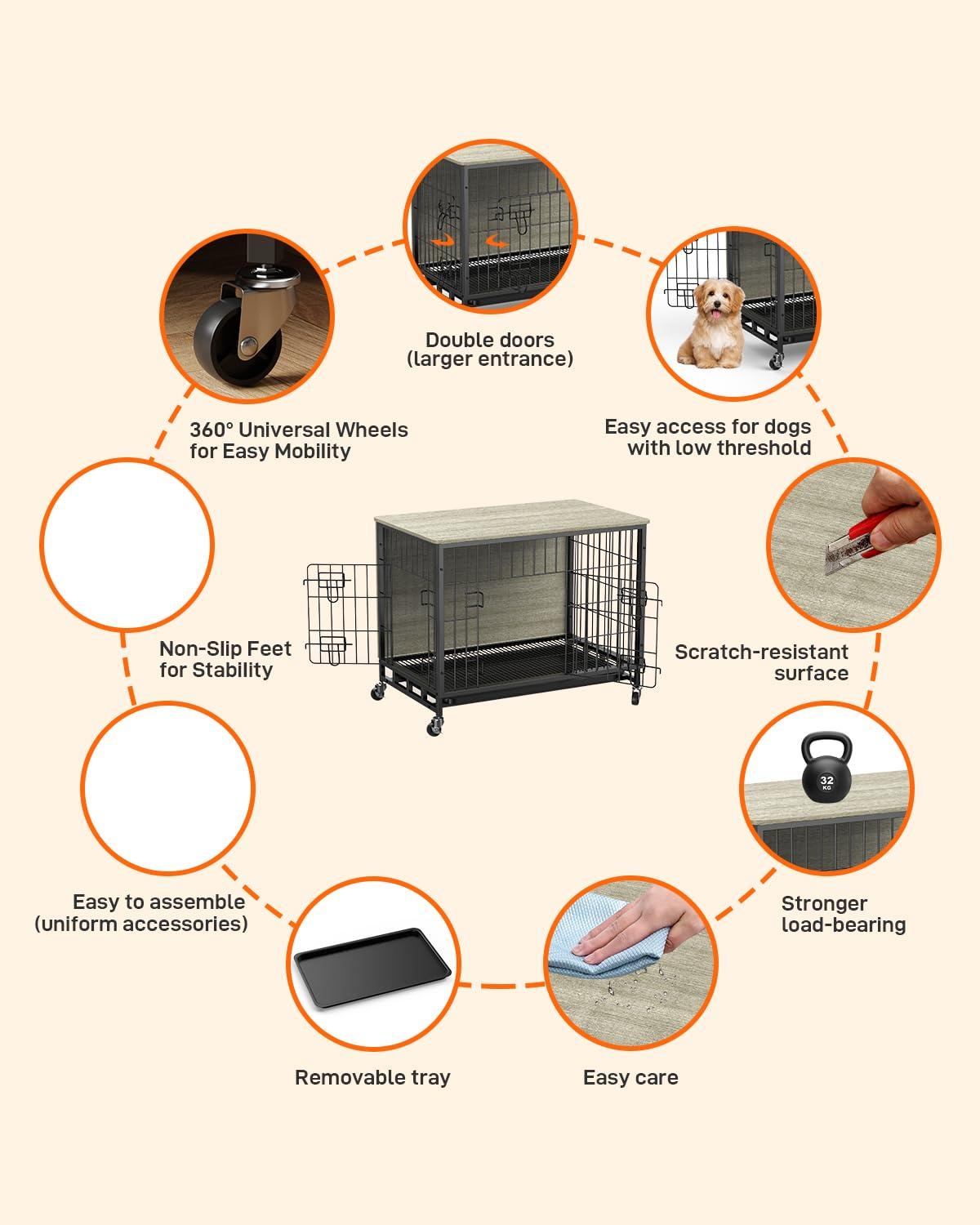 Tucker Murphy Pet™ Dog Crate Furniture, Removable Tray And Wheels