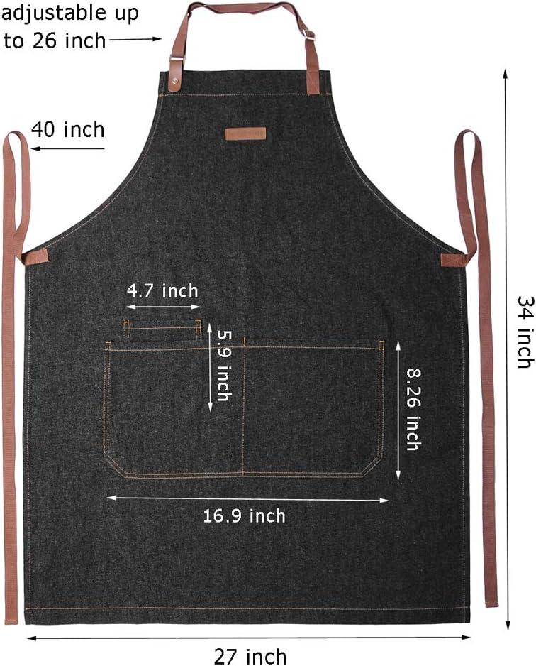 Apron with Pockets, Mens Womens Chef Bib Apron for Kitchen Cooking Grill BBQ Baking Server with Towel Loop