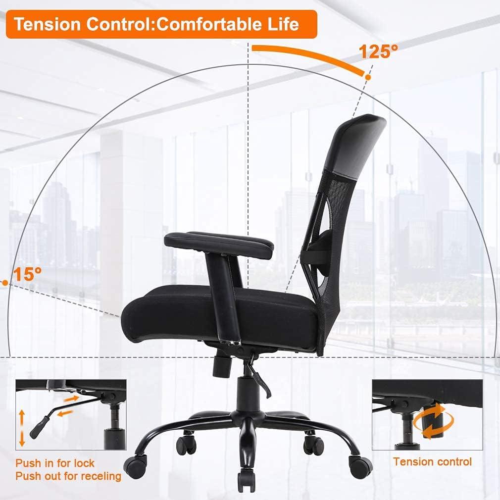 BestOffice Big and Tall Office Chair, Lumbar Support, Rolling Swivel for Men, Women(Black)