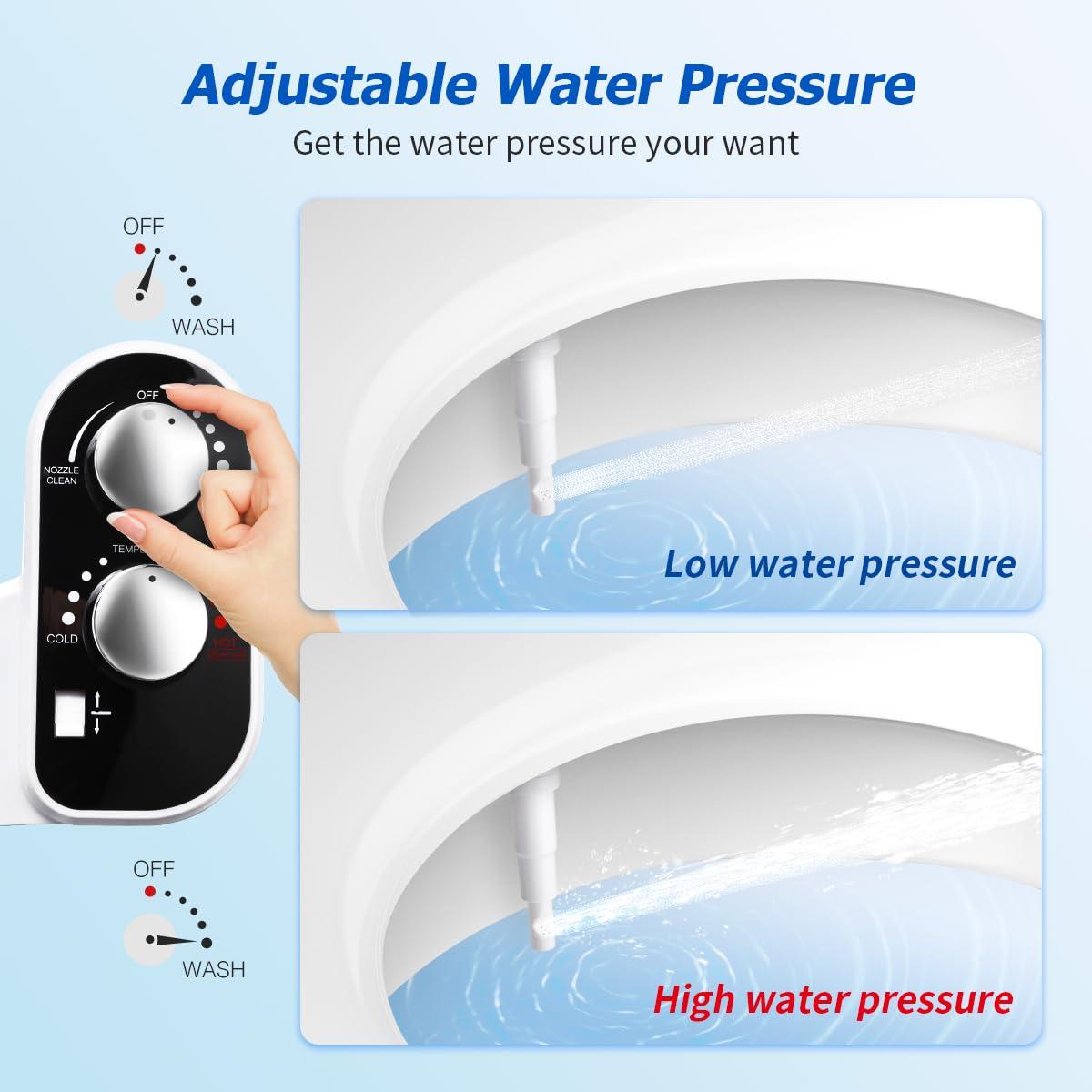 Hot and Cold Bidet Attachment for Toilet, Ultra-Slim Bidet Attachment Warm Water, Non-Electric Adjustable Pressure Self Cleaning Sprayer Nozzle Control for Posterior, Feminine Wash (Chrome)