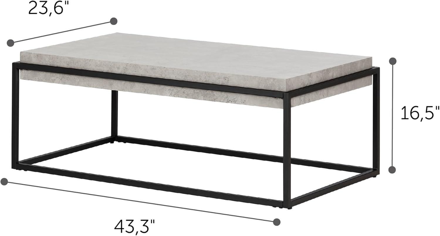 Mezzy Industrial Rectangular Coffee Table in Concrete Gray and Black