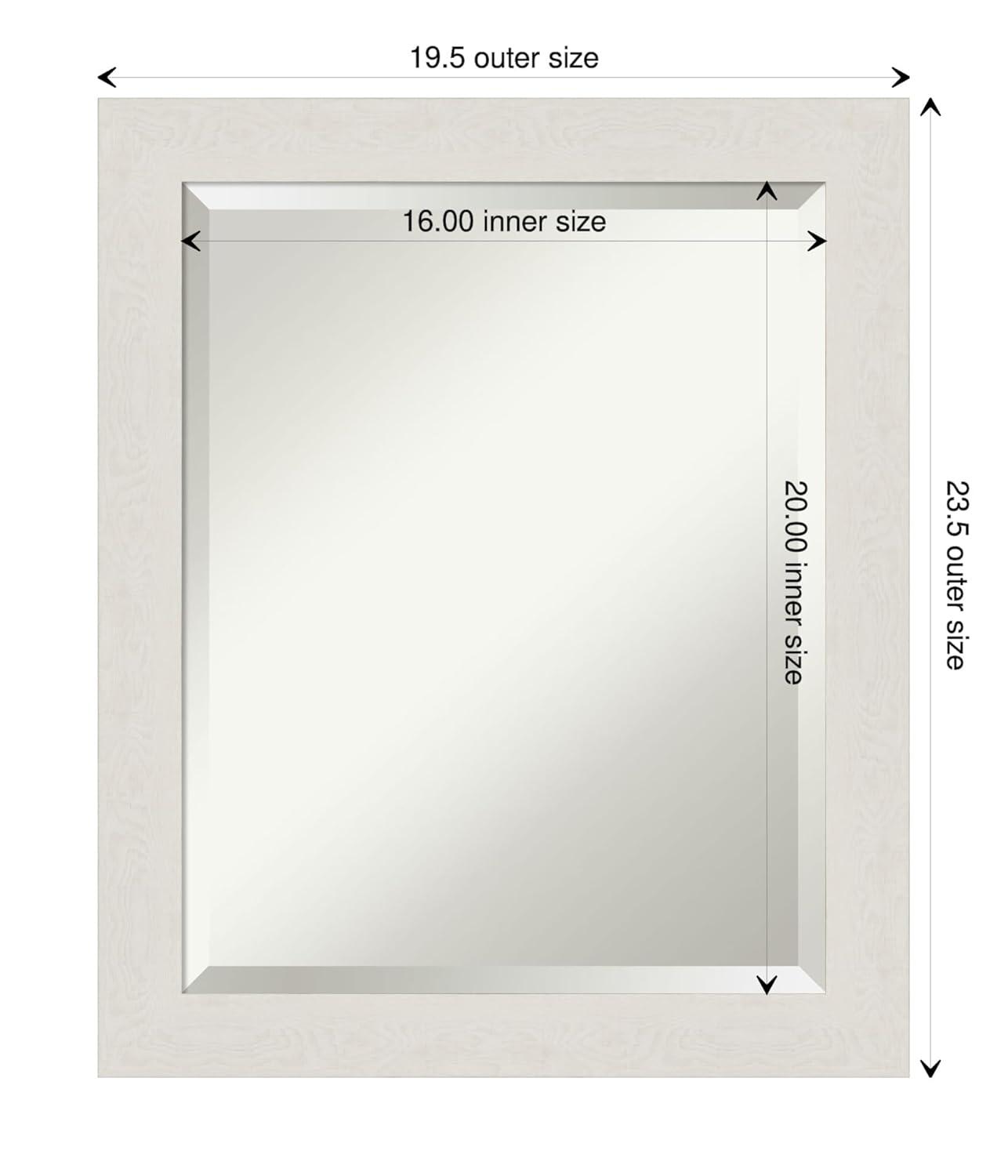 Amanti Art Beveled Bathroom Wall Mirror - Rustic Plank White Narrow Frame Outer Size: 19 x 23 in