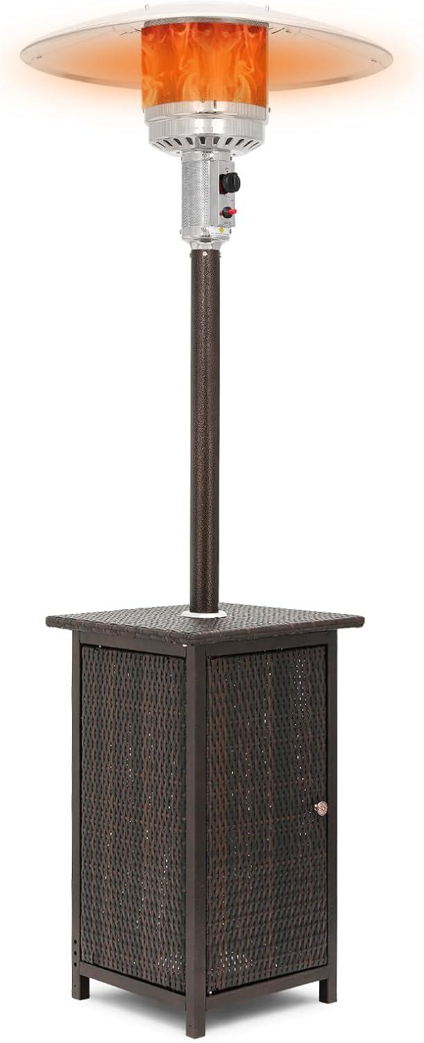 Brown Propane Patio Heater with Stainless Steel Burner and Table Top