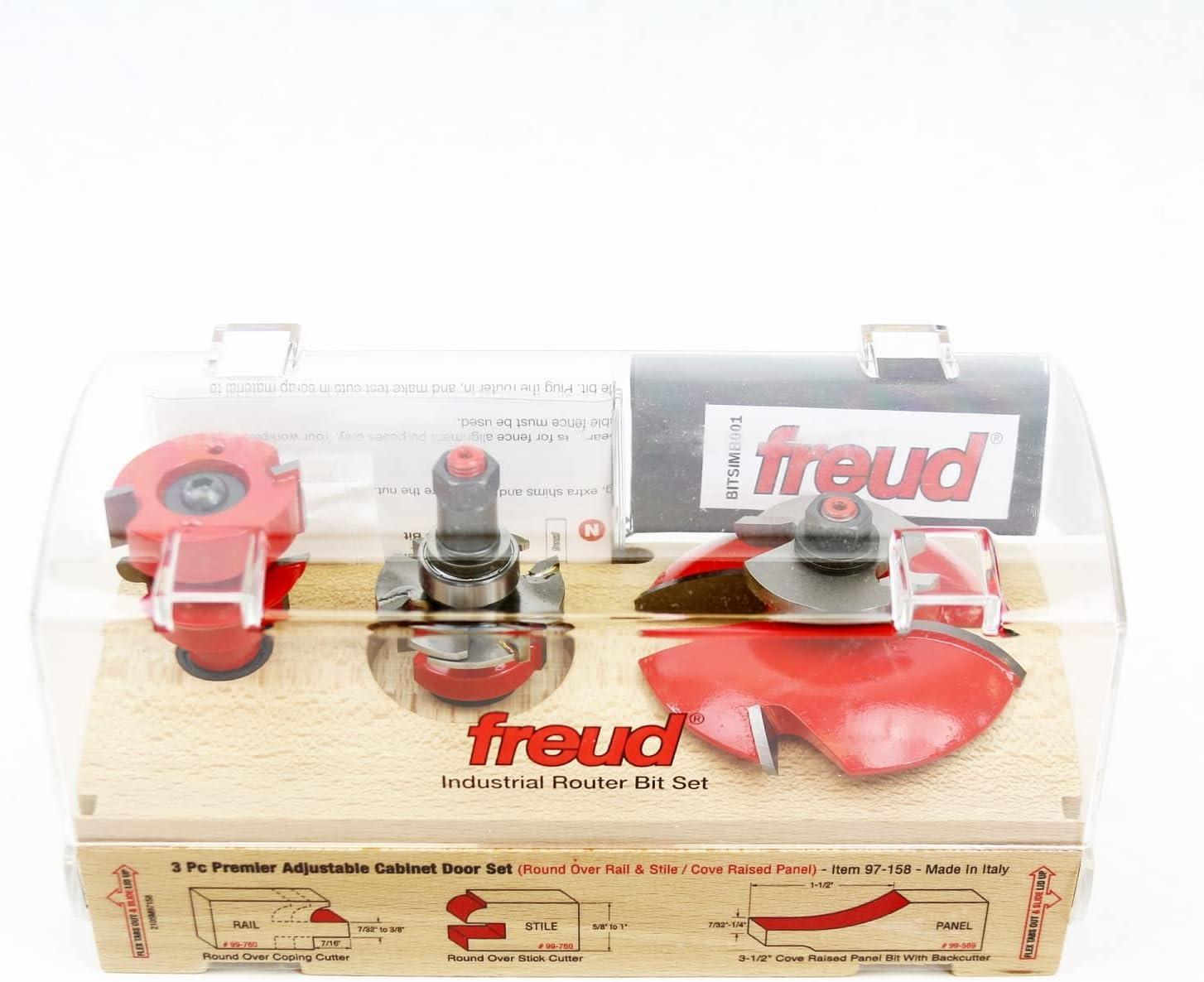 Freud 3-Piece Adjustable Cabinet Door Router Bit Set