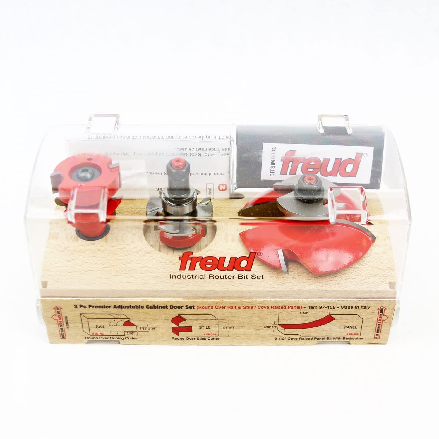 Freud 3-Piece Adjustable Cabinet Door Router Bit Set